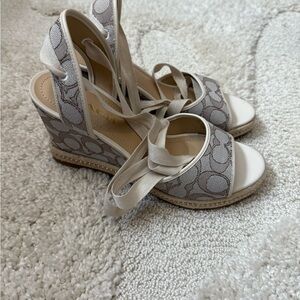 Coach Women's Signature Canvas Espadrille Wedge Sandals in Neutral